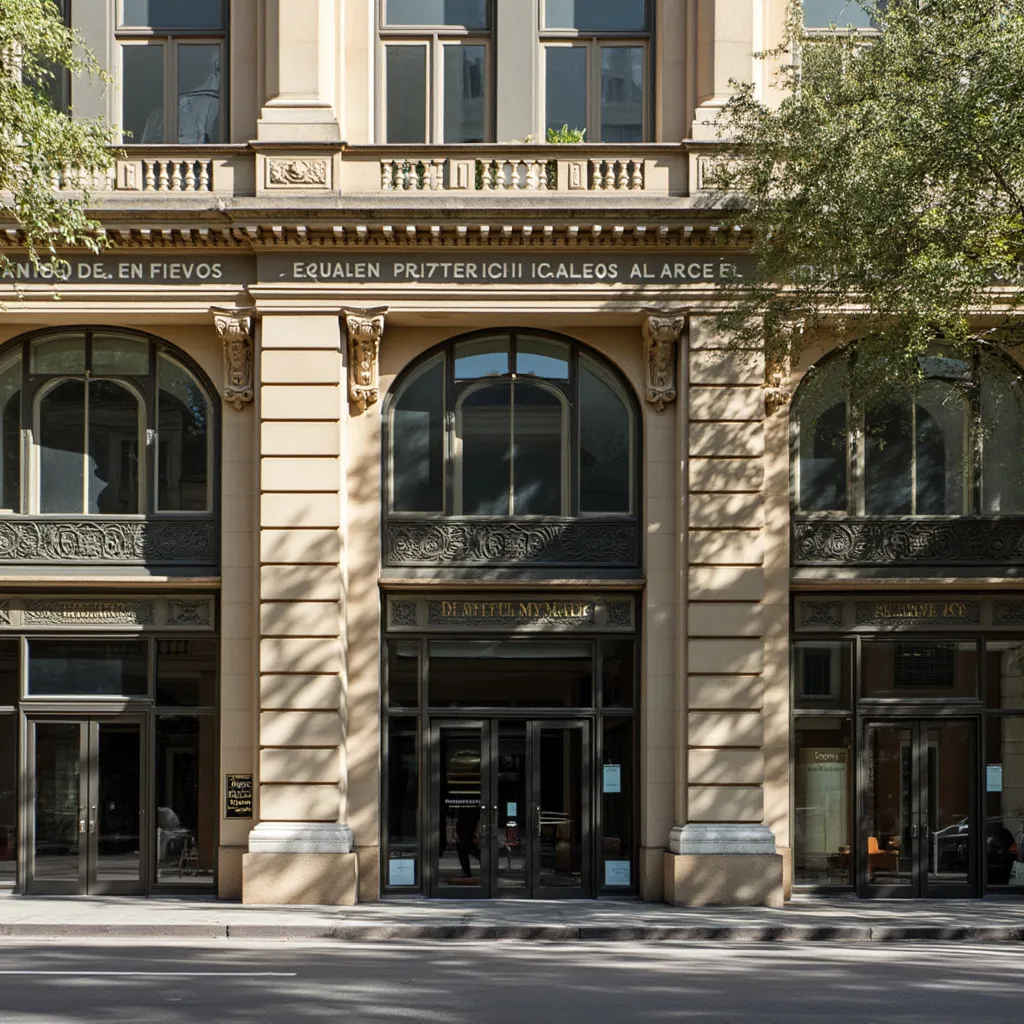 Fachada elegante de un edificio de oficinas en Buenos Aires, simbolizando la trayectoria y solidez de FinanzaGlobal AR.